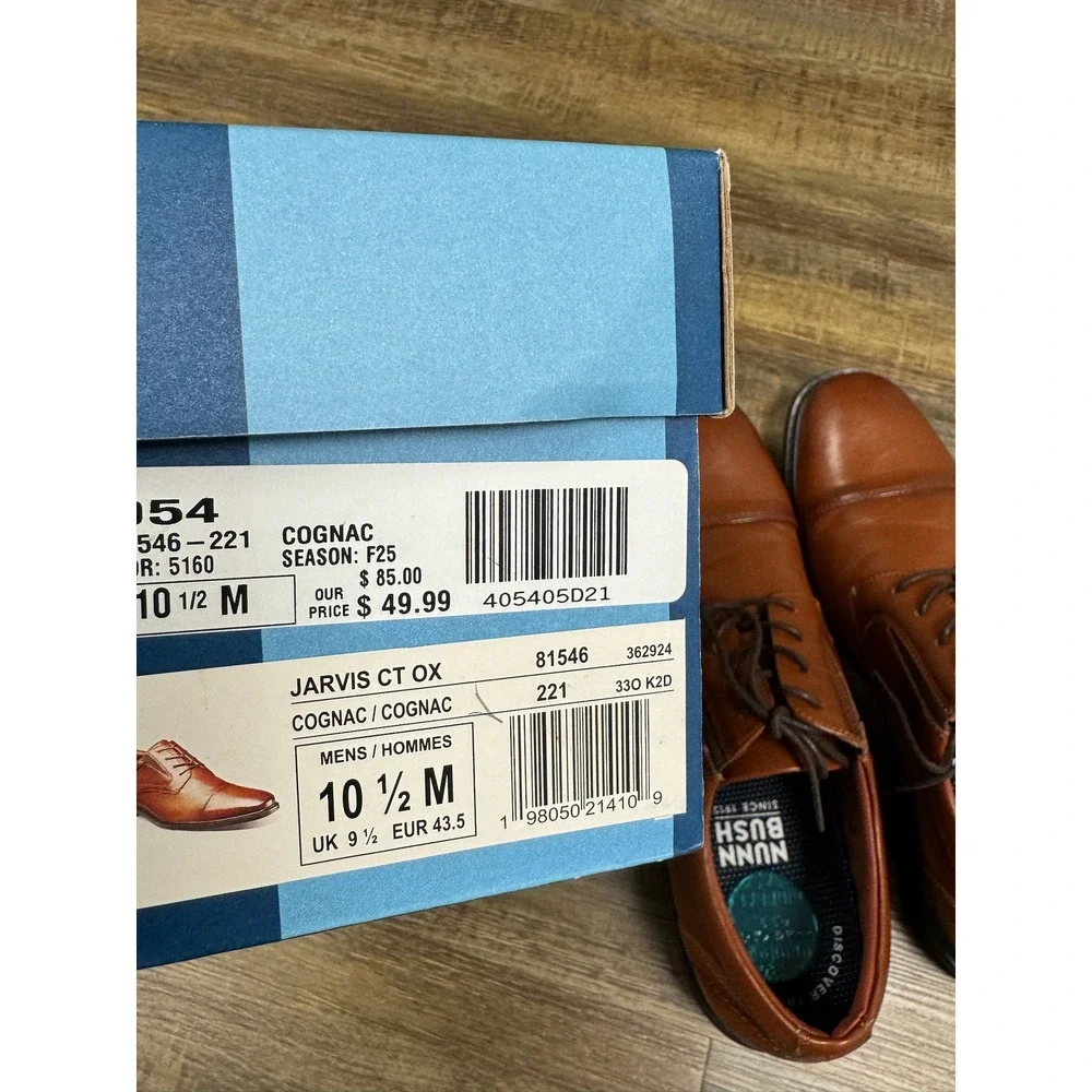 Nunn Bush Mens Cognac Brown Cap Toe Oxford Comfort Gel Dress Shoes 10.5